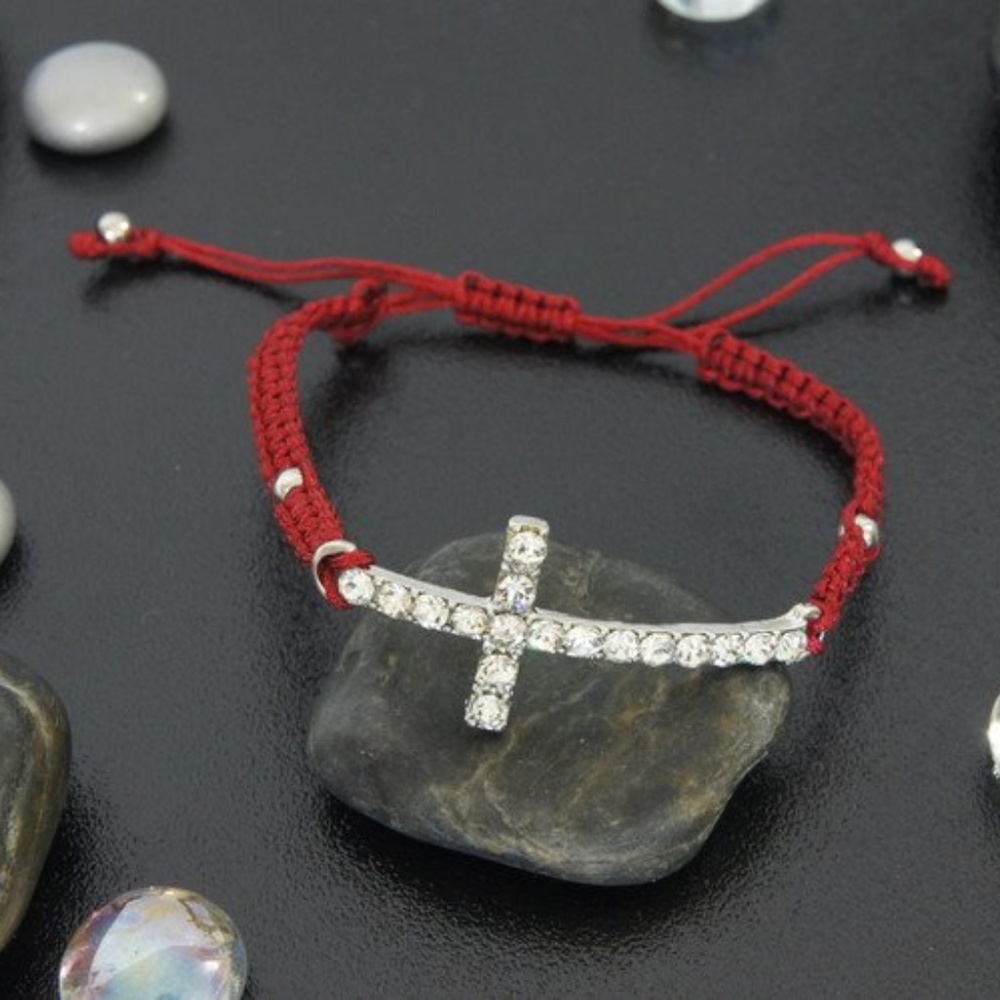 Adjustable Burgundy Cord Cross Drawstring Bracelet